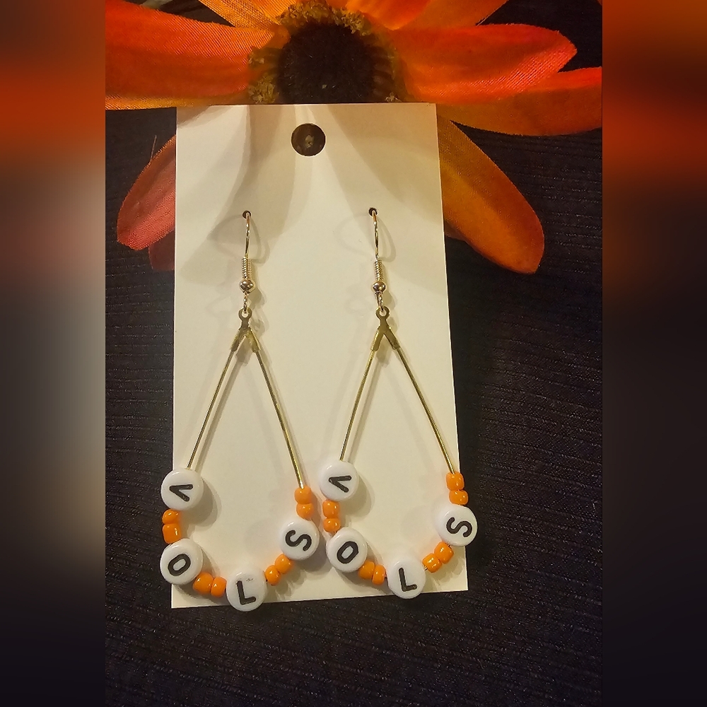 Gold and Orange Beaded Earrings